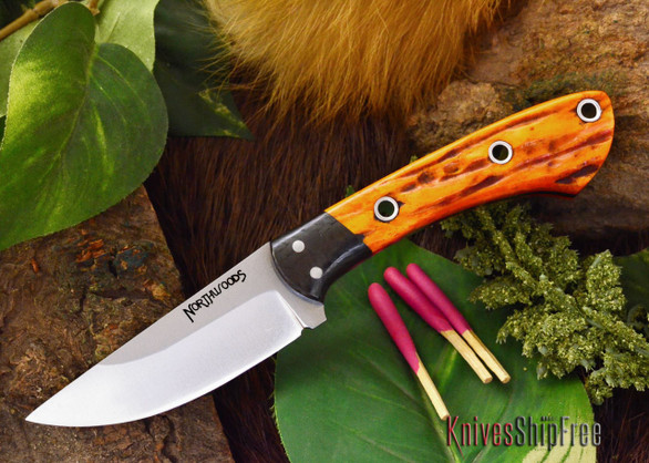 Northwoods Knives: Iron River - Maple Bark Bone - Orange Liner - Hollow Pins