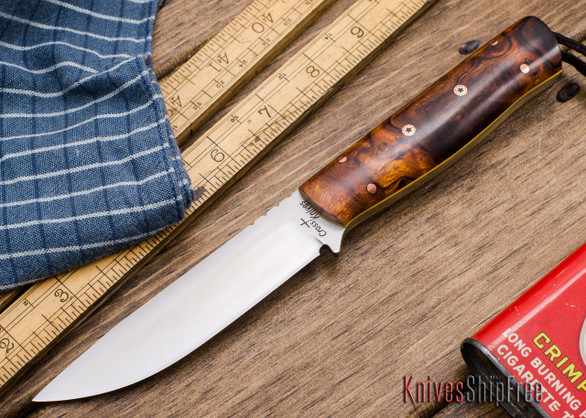 Cross Knives: Bushcraft Knife - Desert Ironwood Burl - Yellow Liners - Mosaic Pins
