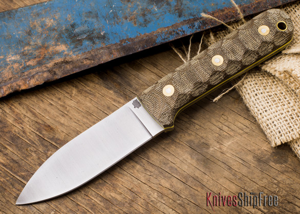 L.T. Wright Knives: Genesis - Flat Grind - CPM-3V Steel - Mountain Two-Tone Green Micarta - Yellow Liners