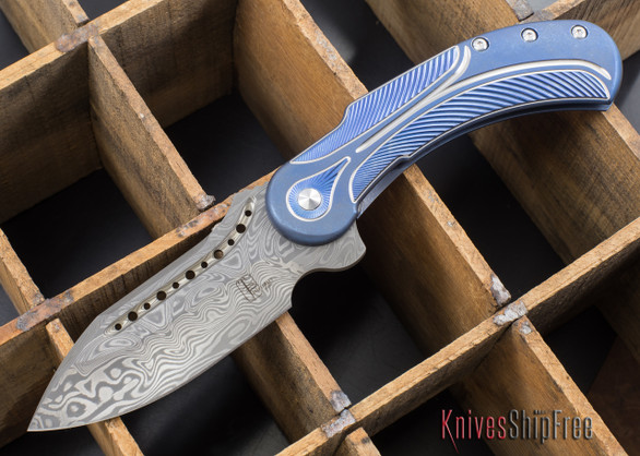 Todd Begg Knives: Steelcraft Series - Field Marshall - Blue & Silver Titanium - Grosserosen Damasteel - B