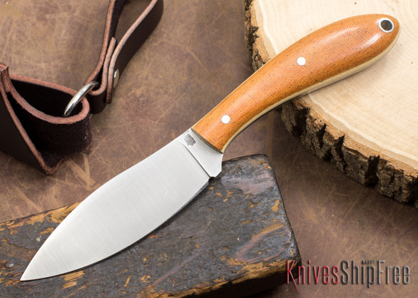 L.T. Wright Knives: Large Northern Hunter - Natural Linen Micarta - Snakeskin Liners - Aluminum Pins