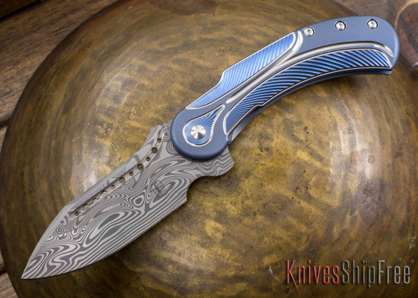 Todd Begg Knives: Steelcraft Series - Field Marshall - Blue & Silver Titanium - Draupner Damasteel - R