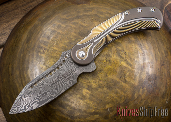 Todd Begg Knives: Steelcraft Series - Field Marshall - Bronze, Gold, & Silver Titanium - Draupner Damasteel - AA