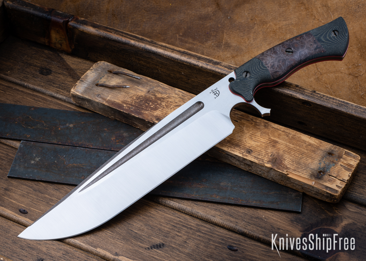 Cave Bear - Nitro-V - Black & Green Linen Micarta/Black Maple Burl - Red Liners - Satin Finish (Front)