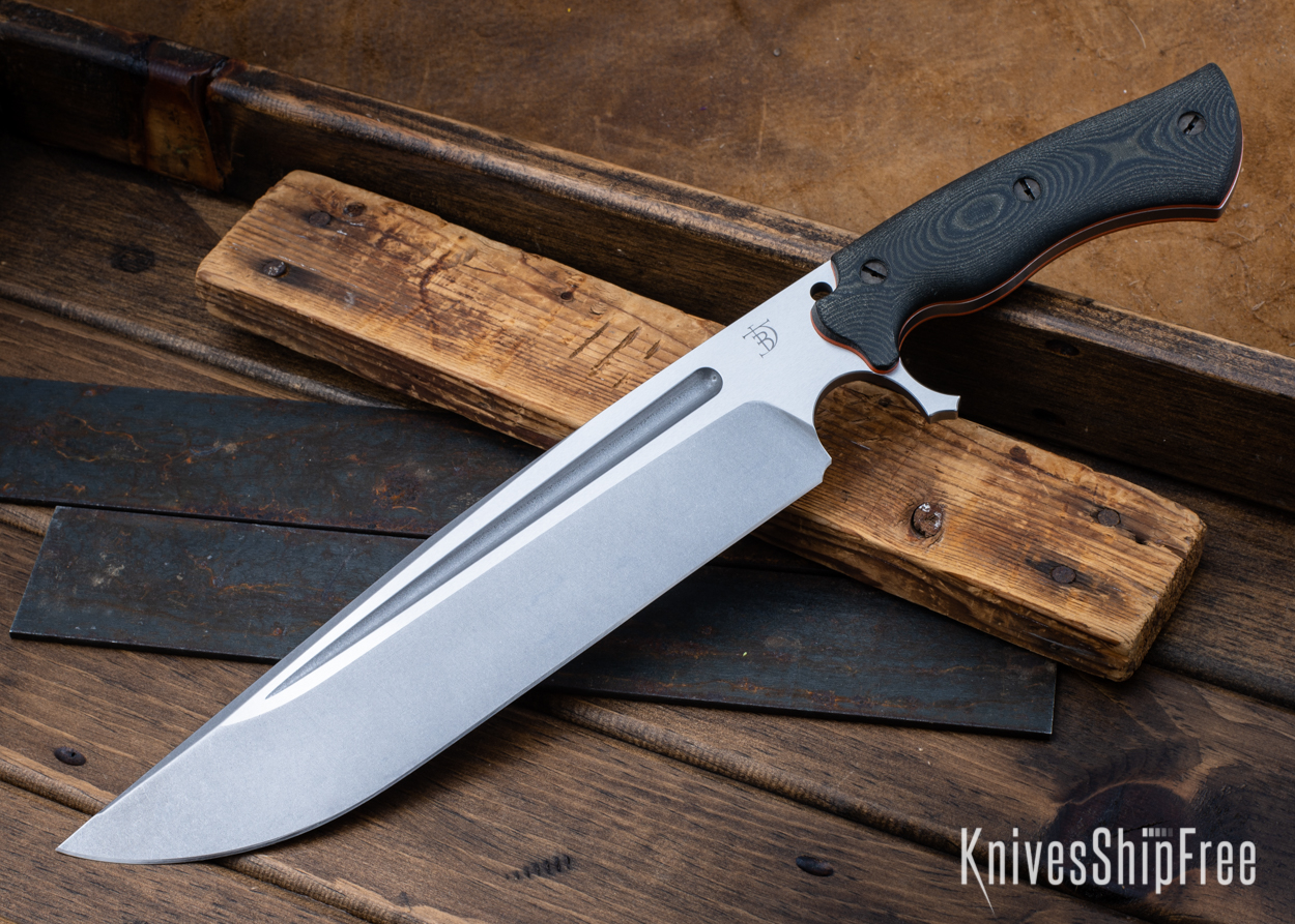 Cave Bear - CPM-3V - Black & Green Linen Micarta - Orange Liners - Tumbled Finish (Front)