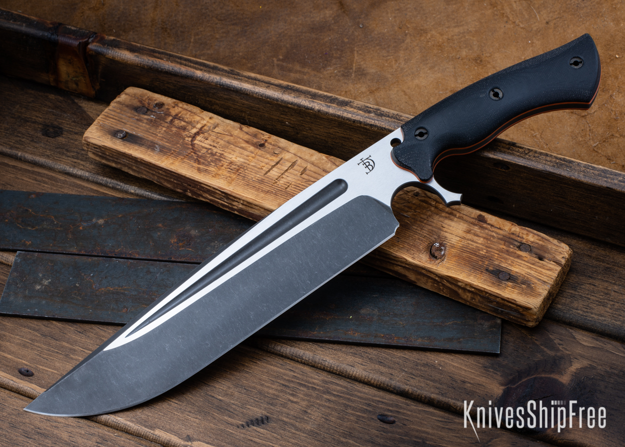 Cave Bear - CPM-3V - Black Micarta - Orange Liners - Acid Finish Finish (Front)