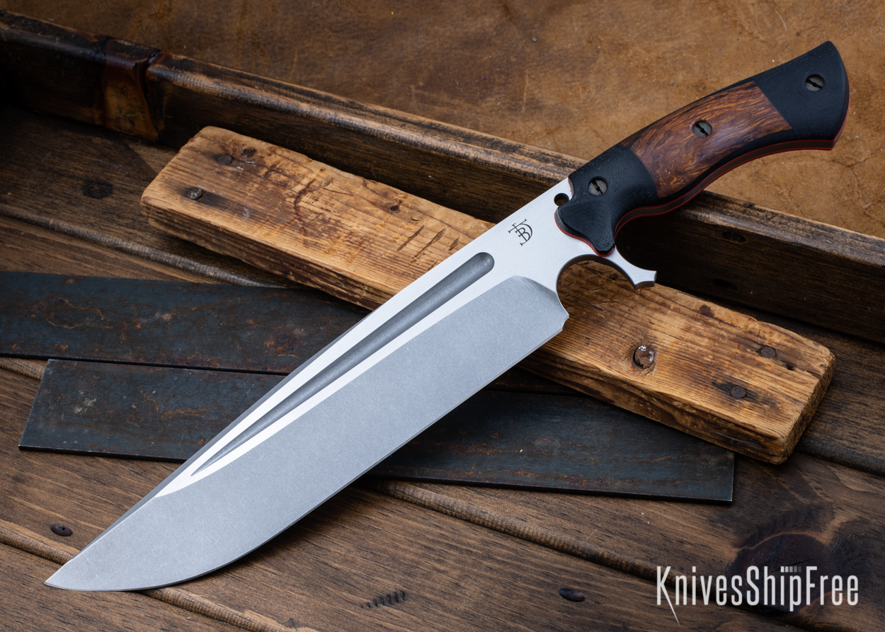 Cave Bear - CPM-3V - Black Micarta/Desert Ironwood - Red Liners - Tumbled Finish (Front)