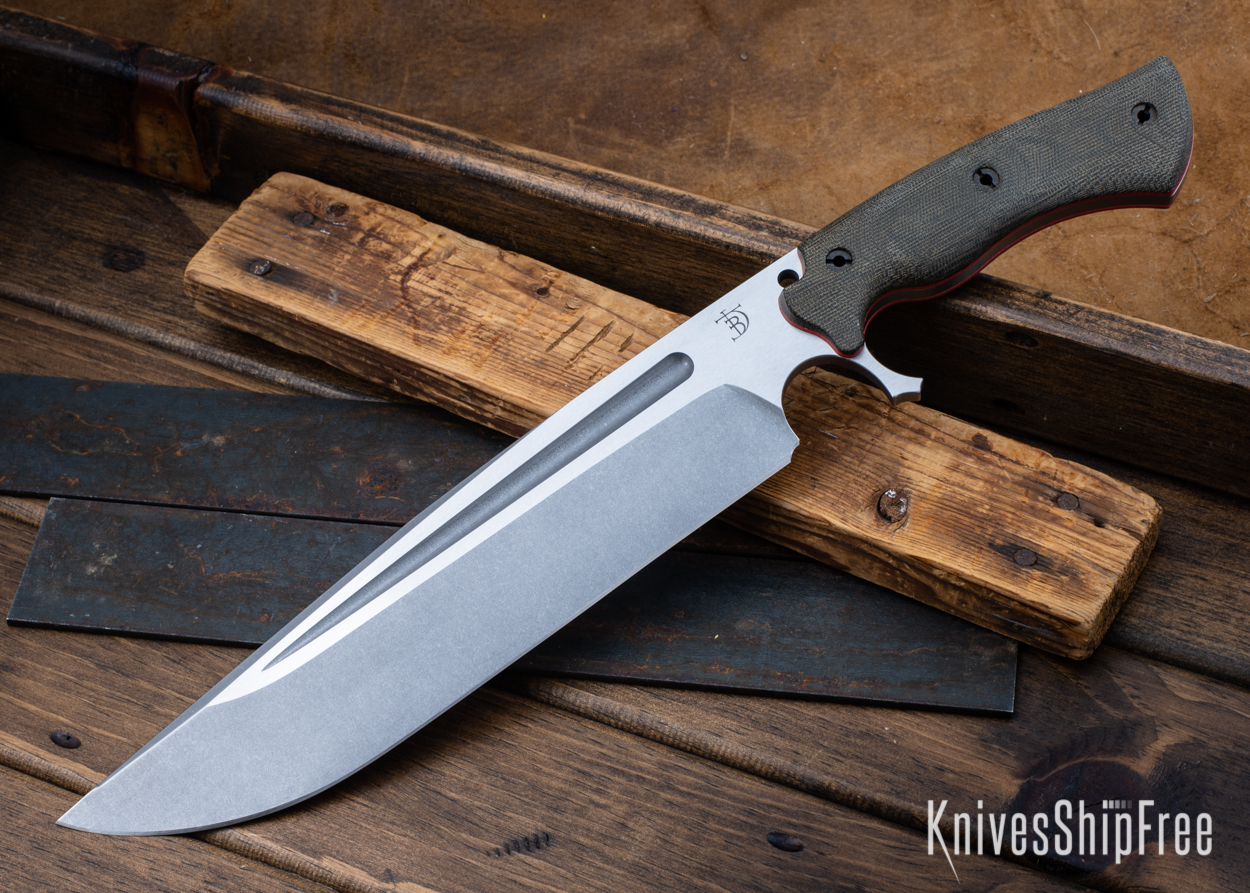 Cave Bear - CPM-3V - Green Micarta - Red Liners - Tumbled Finish (Front)