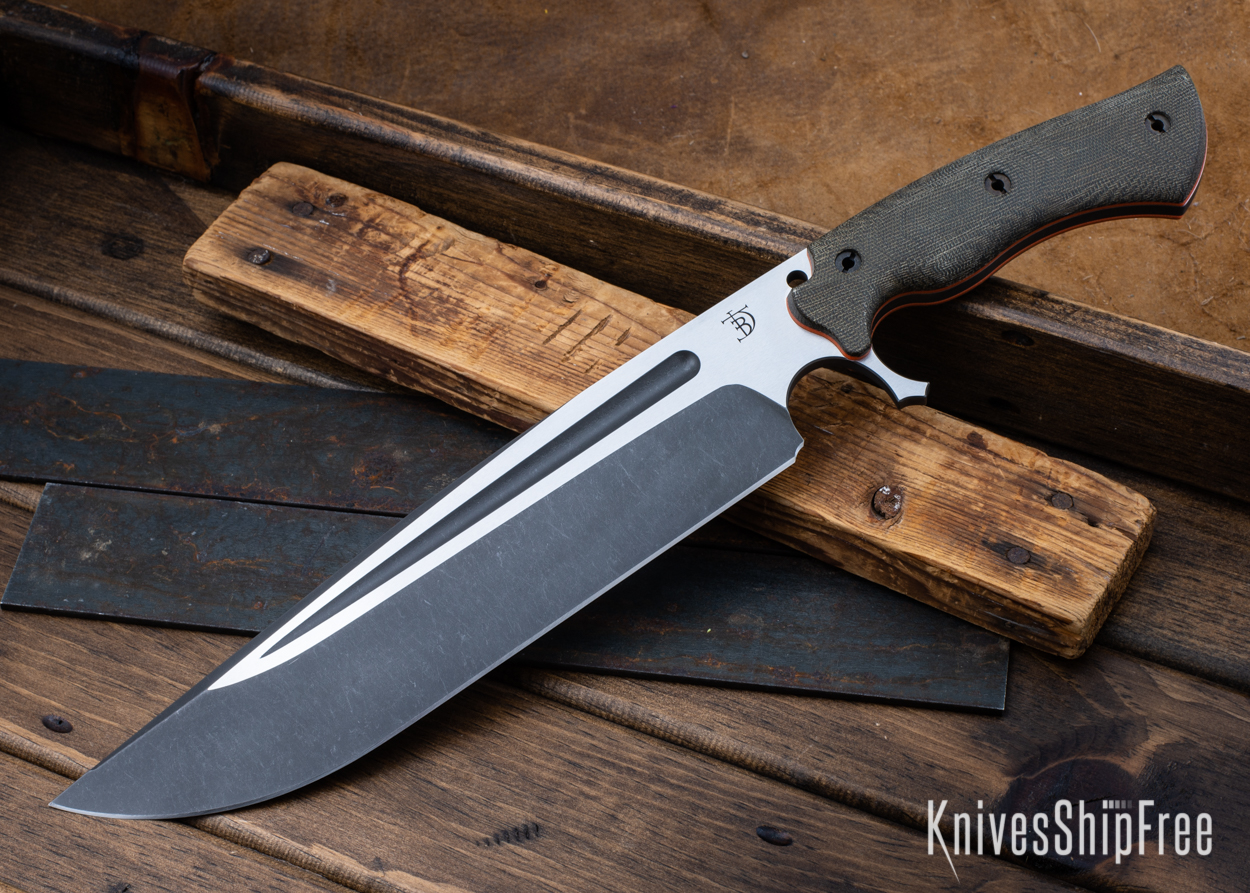 Cave Bear - CPM-3V - OD Green Micarta - Orange Liners - Acid Finish Finish (Front)