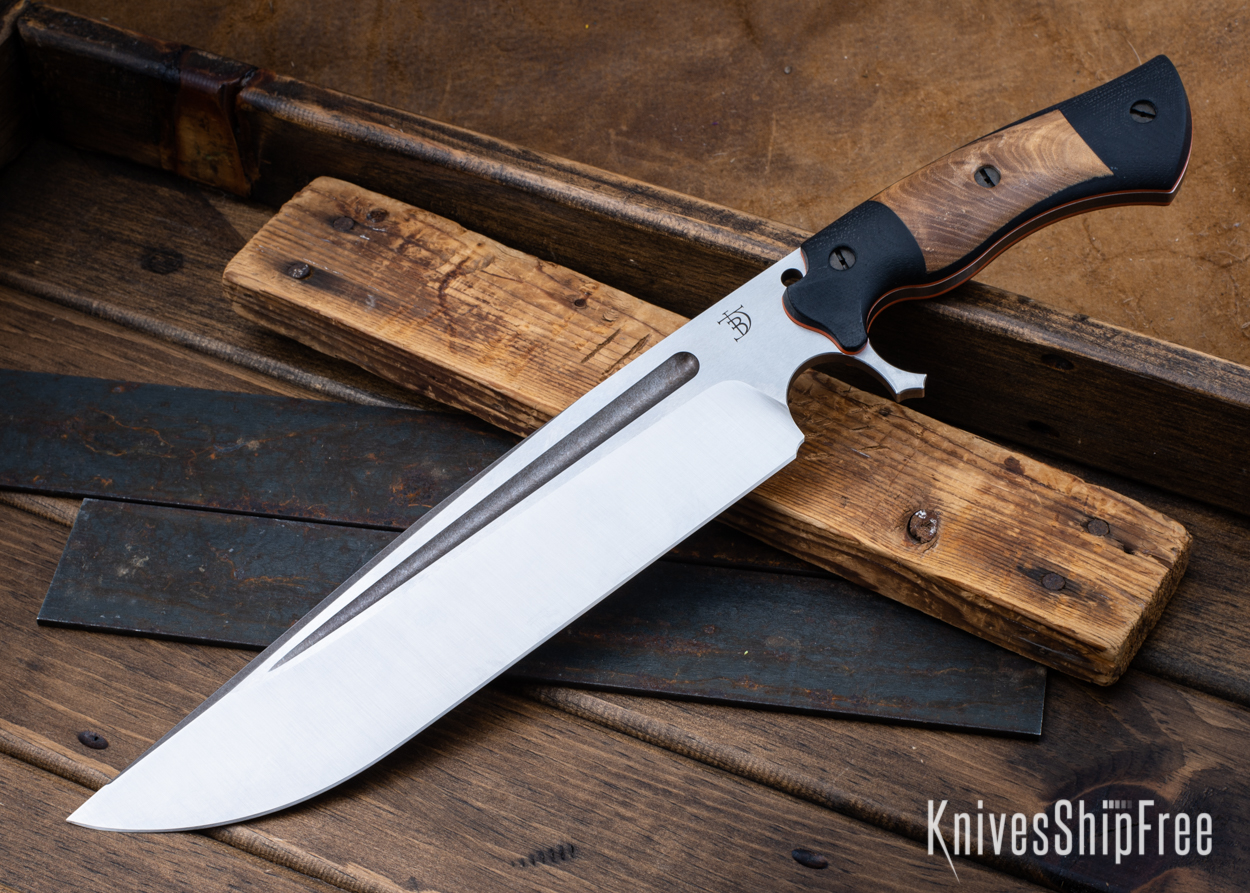 Cave Bear - Nitro-V - Black Micarta/Black Ash Burl - Orange Liners - Satin Finish (Front)