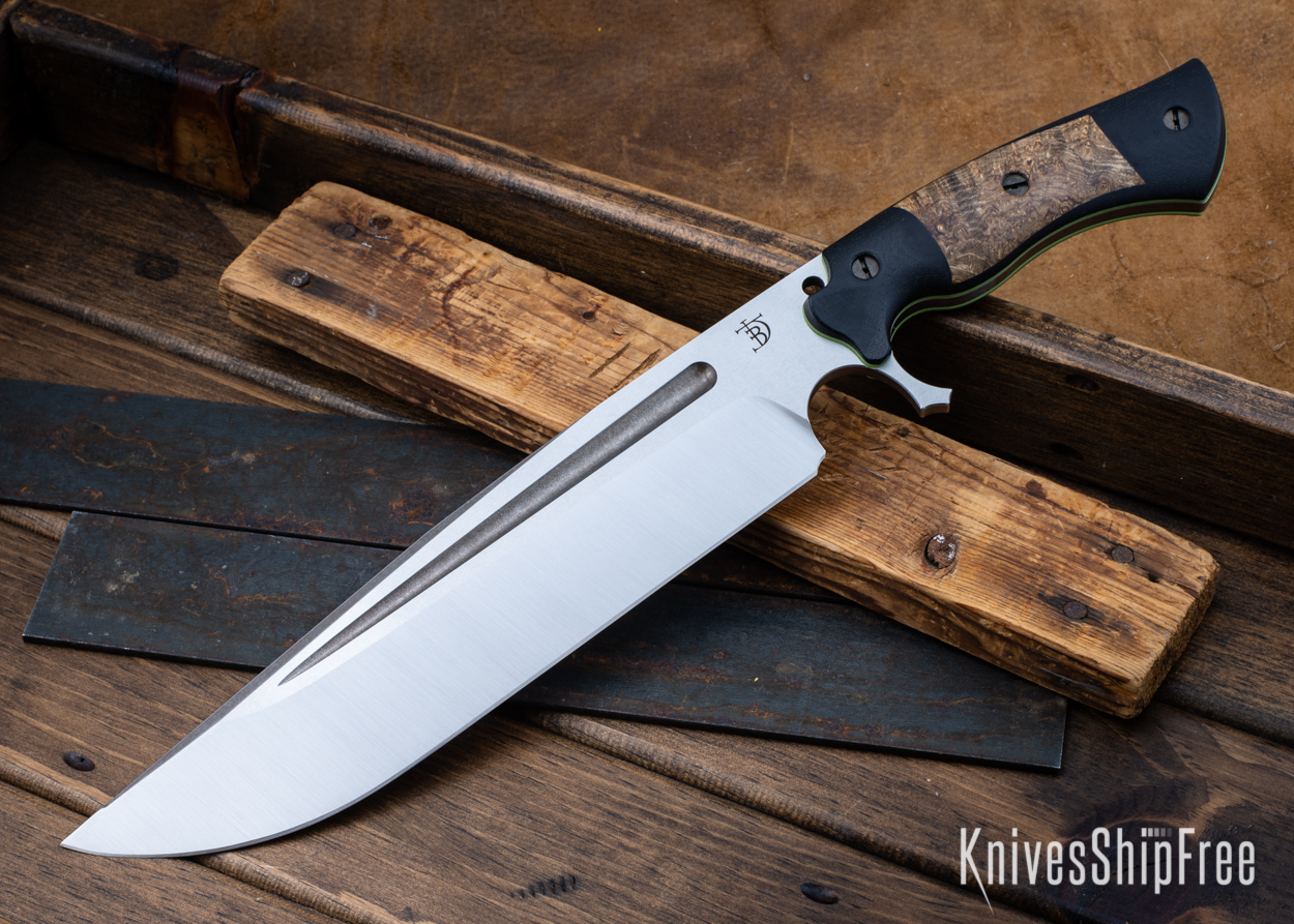 Cave Bear - Nitro-V - Black Micarta/Dark Black Ash Burl - Green Liners - Satin Finish (Front)