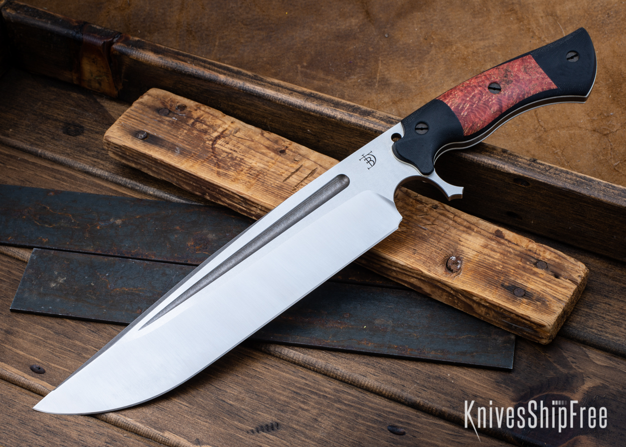 Cave Bear - Nitro-V - Black Micarta/Red Maple Burl - White Liners - Satin Finish (Front)