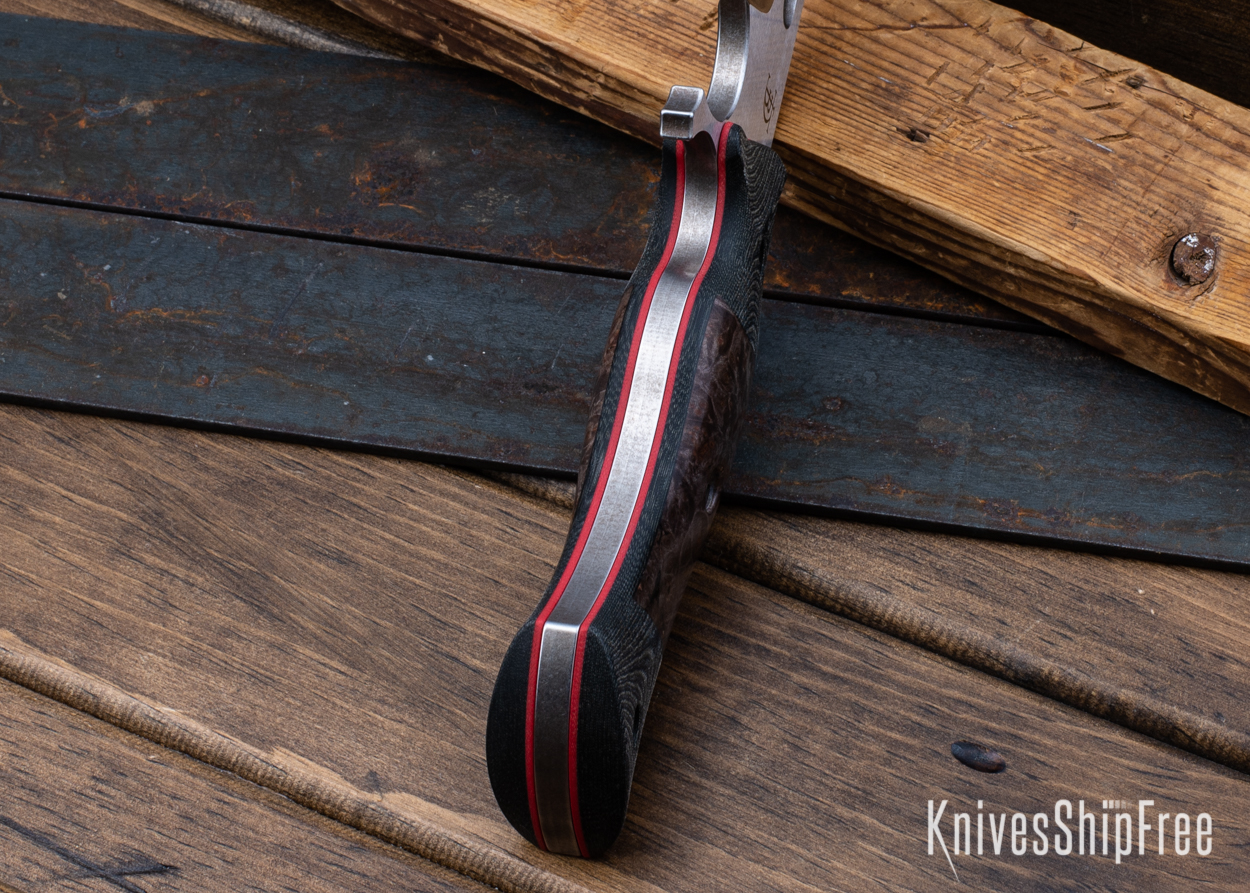 Cave Bear - Nitro-V - Black & Green Linen Micarta/Black Maple Burl - Red Liners - Satin Finish (Liners)