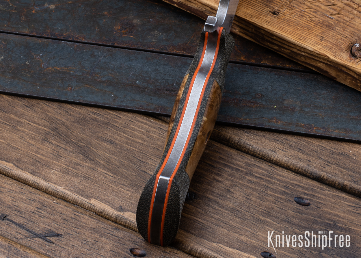 Cave Bear - Nitro-V - OD Green Micarta/Black Ash Burl - Orange Liners - Satin Finish (Liners)