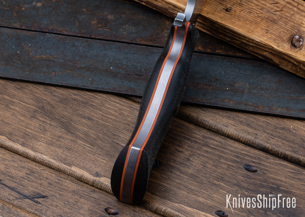 Cave Bear - CPM-3V - Black & Green Linen Micarta - Orange Liners - Tumbled Finish (Liners)