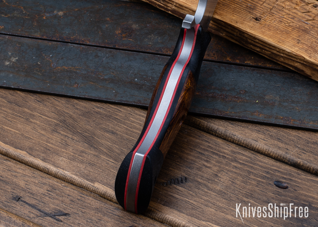 Cave Bear - CPM-3V - Black Micarta/Desert Ironwood - Red Liners - Tumbled Finish (Liners)