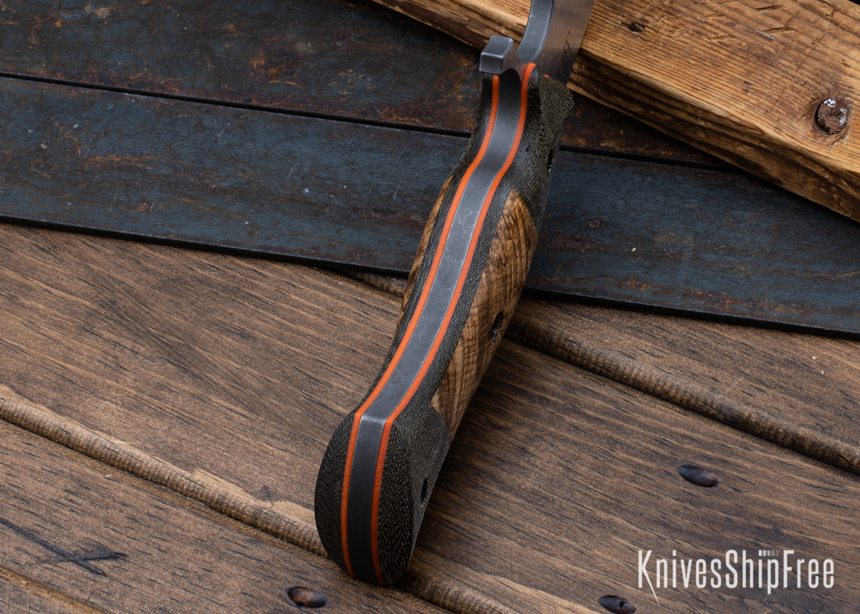 Cave Bear - CPM-3V - Green Micarta/Black Ash Burl - Orange Liners - Acid Finish Finish (Liners)