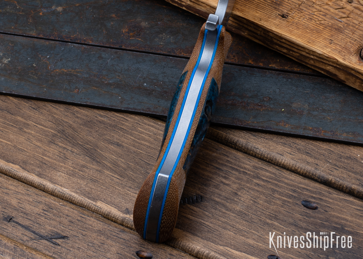 Cave Bear - CPM-3V - Natural Micarta/Blue Maple Burl - Blue Liners - Tumbled Finish (Liners)