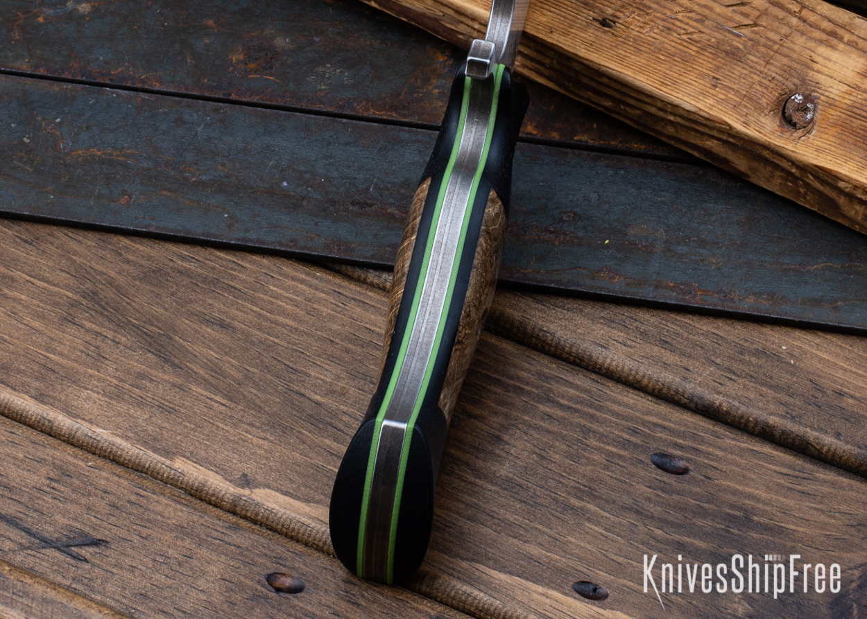 Cave Bear - Nitro-V - Black Micarta/Dark Black Ash Burl - Green Liners - Satin Finish (Liners)