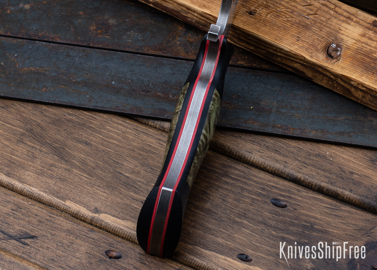 Cave Bear - Nitro-V - Black Micarta/Green Maple Burl - Red Liners - Satin Finish (Liners)