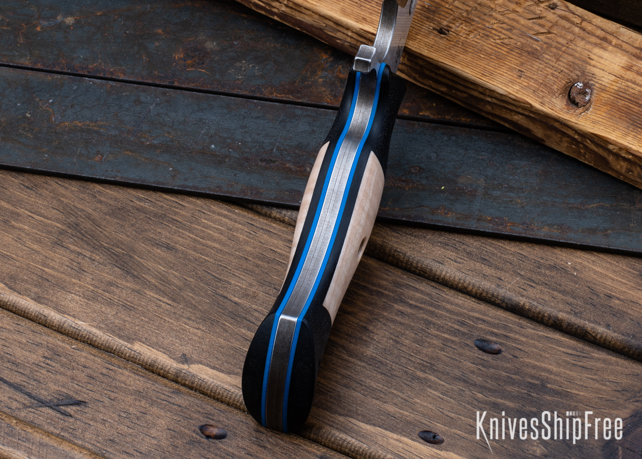 Cave Bear - Nitro-V - Black Micarta/Natural Curly Maple - Blue Liners - Satin Finish (Liners)