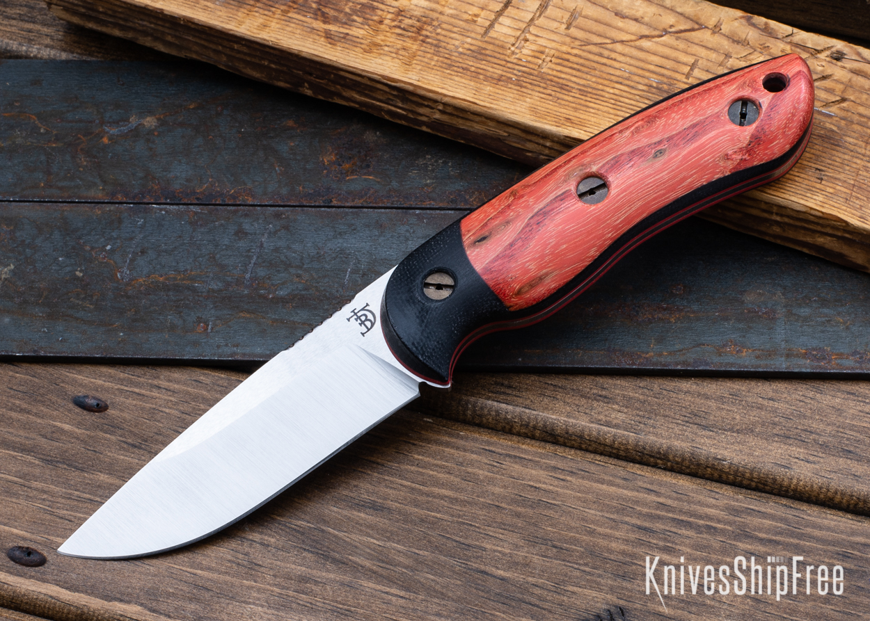 Bushy - Nitro-V - Black Micarta/Red Rustic Maple - Red Liners - Satin Finish (Front)