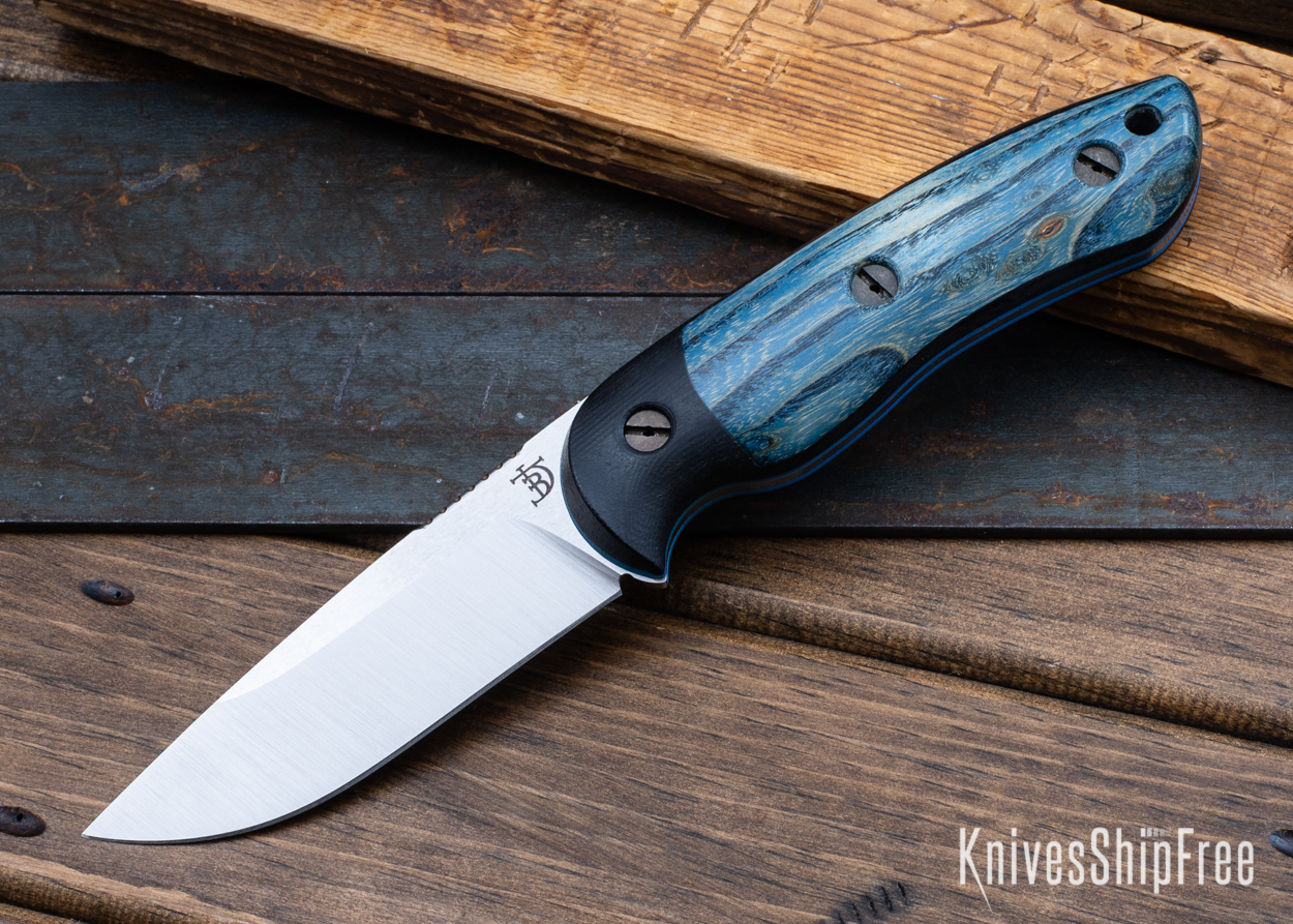 Bushy - Nitro-V - Black Micarta/Blue Rustic Maple - Blue Liners - Satin Finish (Front)