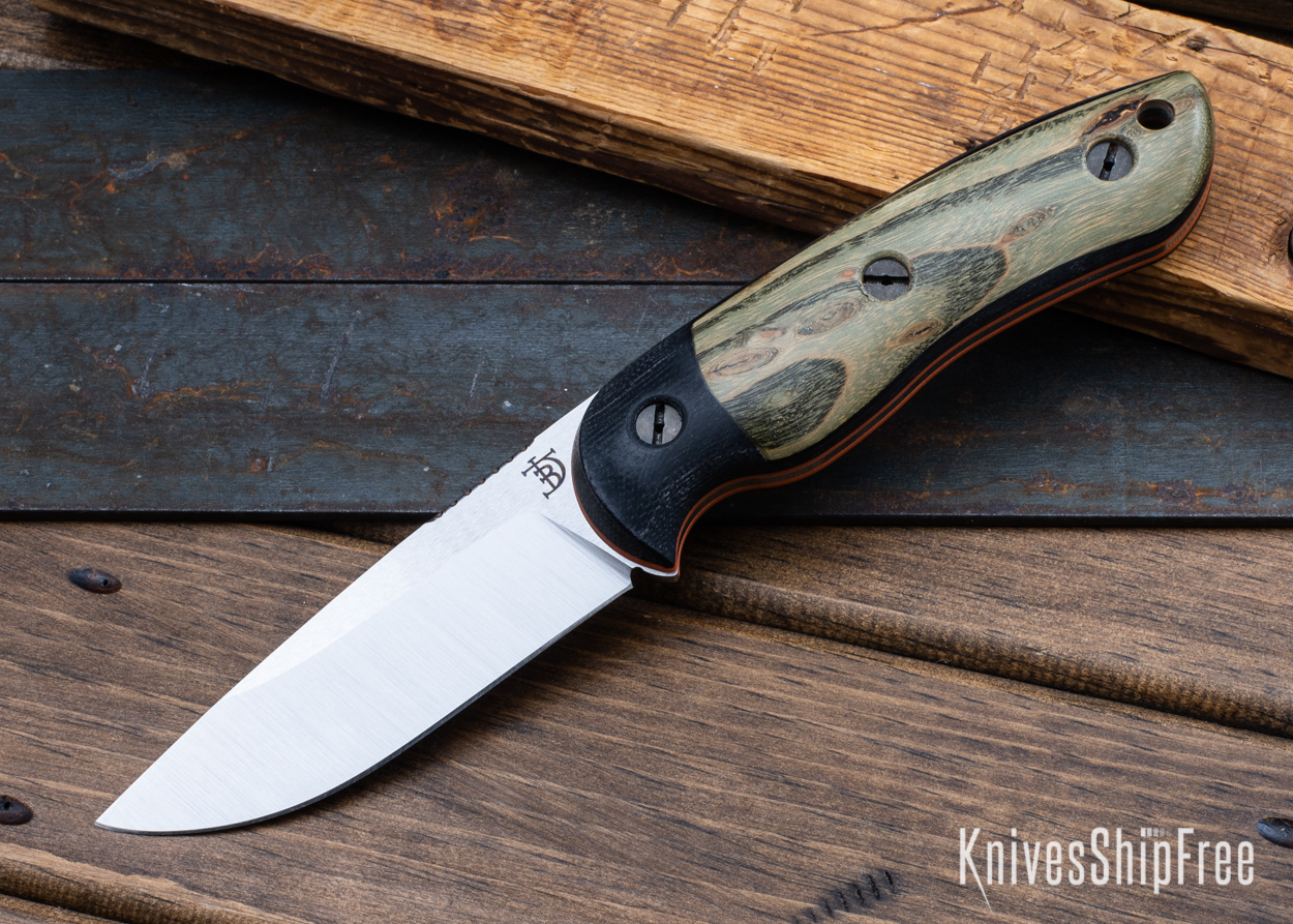 Bushy - Nitro-V - Black Micarta/Green Rustic Maple - Orange Liners - Satin Finish (Front)