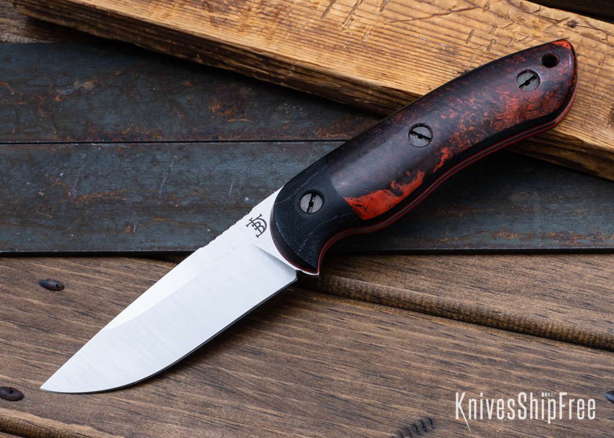 Bushy - Nitro-V - Black Micarta/Red & Black Burl - Red Liners - Satin Finish (Front)