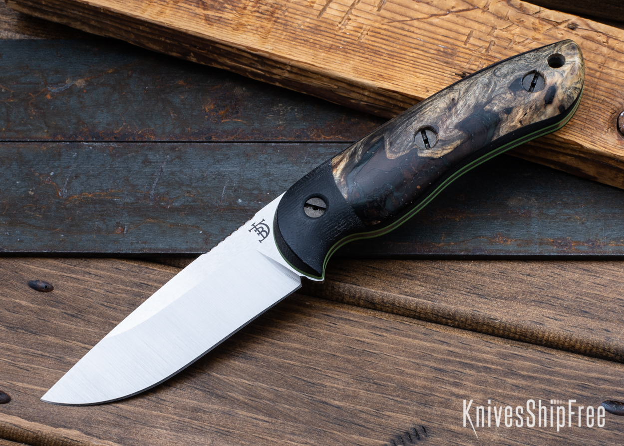 Bushy - Nitro-V - Black Micarta/Buckeye Burl - Green Liners - Satin Finish (Front)