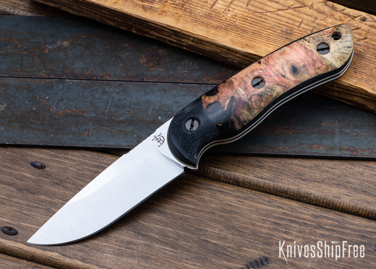 Bushy - Nitro-V - Black Micarta/Buckeye Burl - White Liners - Satin Finish (Front)