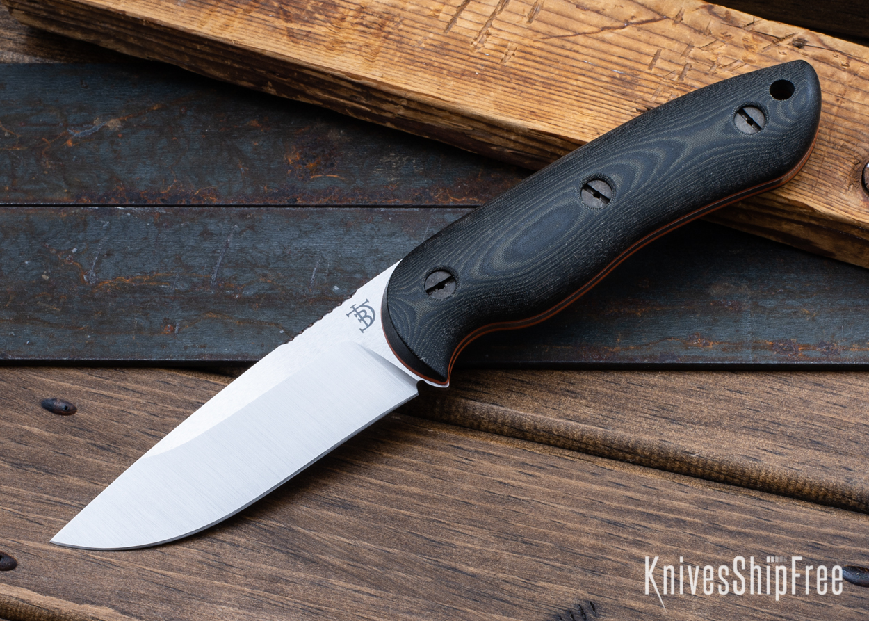 Bushy - Nitro-V - Black & Green Linen Micarta - Orange Liners - Satin Finish (Front)