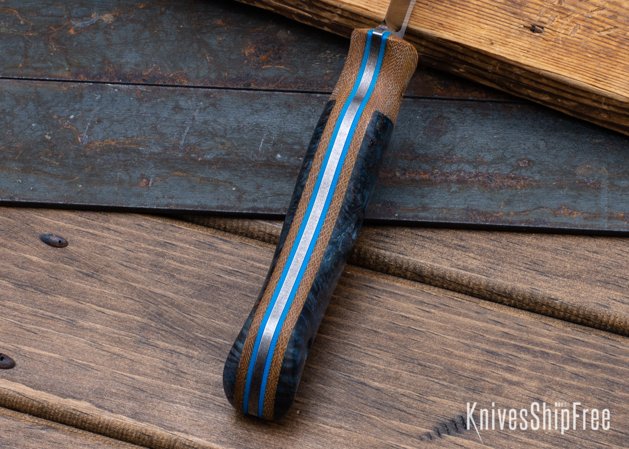 Bushy - Nitro-V - Natural Micarta/Blue Maple Burl - Blue Liners - Satin Finish (Liners)