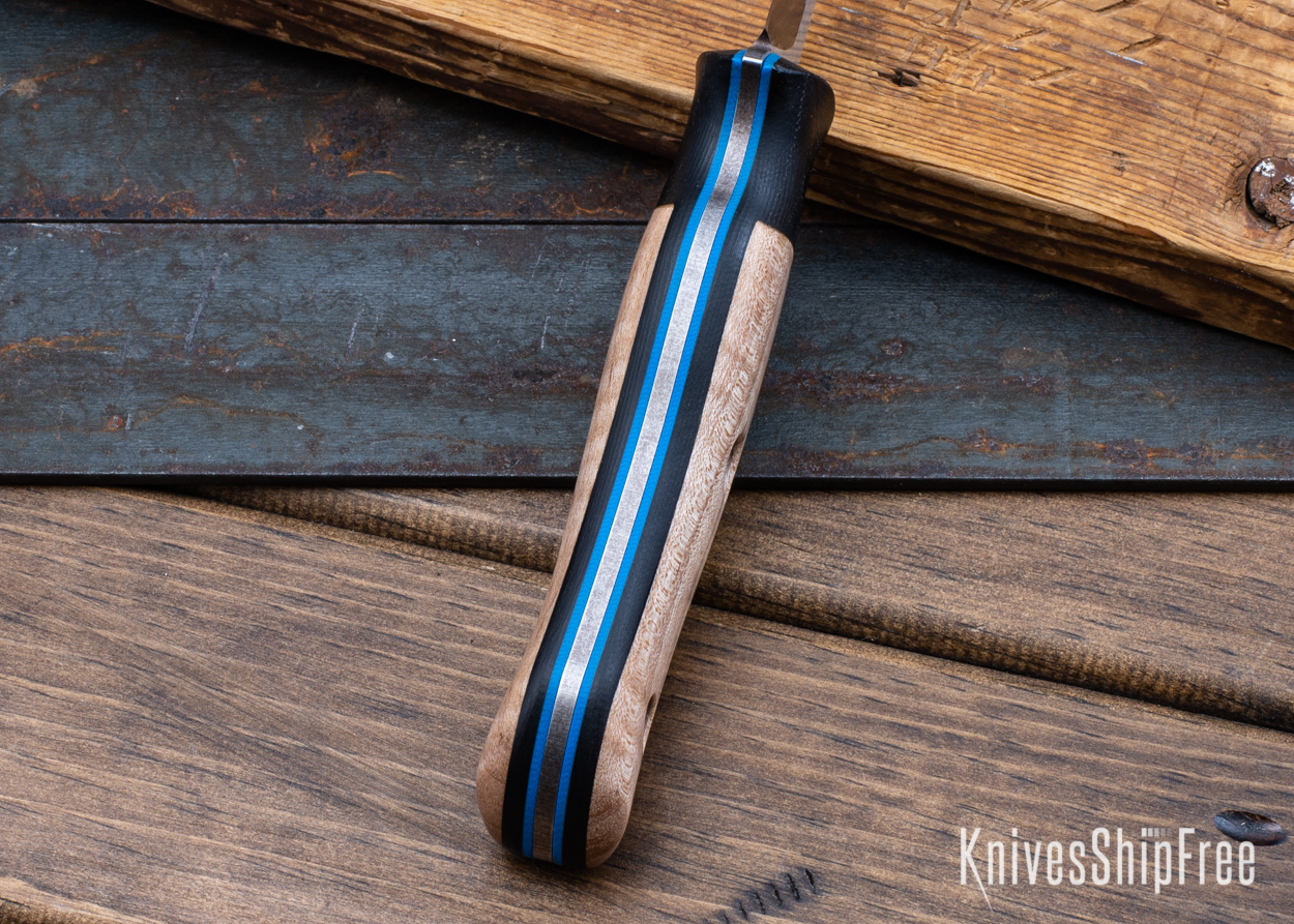 Bushy - Nitro-V - Black Micarta/Natural Curly Maple - Blue Liners - Satin Finish (Liners)