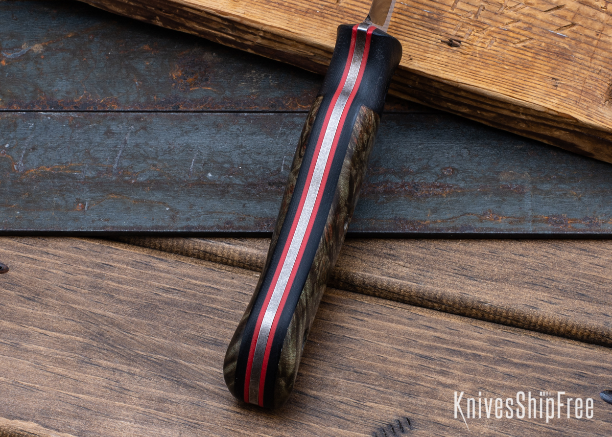 Bushy - Nitro-V - Black Micarta/Dark Maple Burl - Red Liners - Satin Finish (Liners)