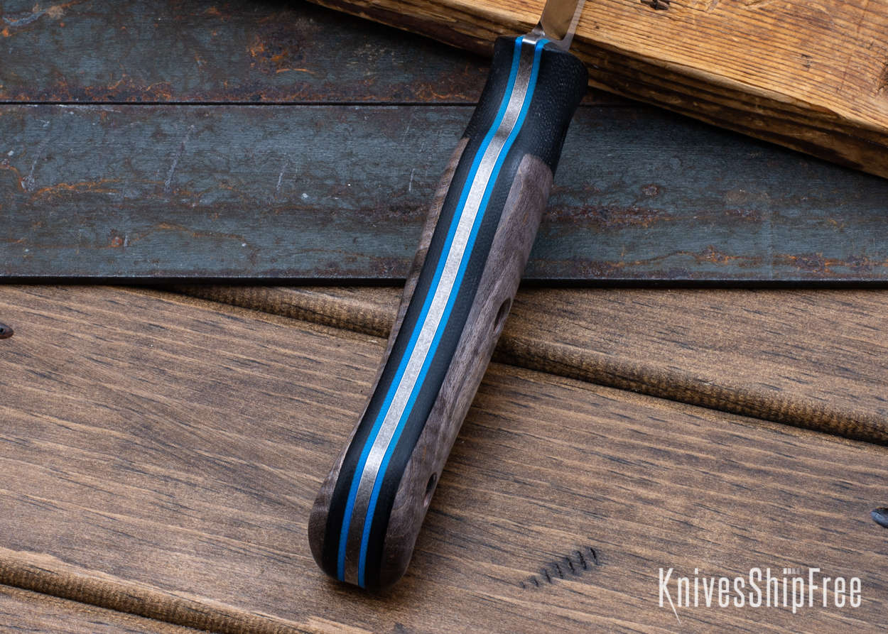 Bushy - Nitro-V - Black Micarta/Black Curly Maple - Blue Liners - Satin Finish (Liners)