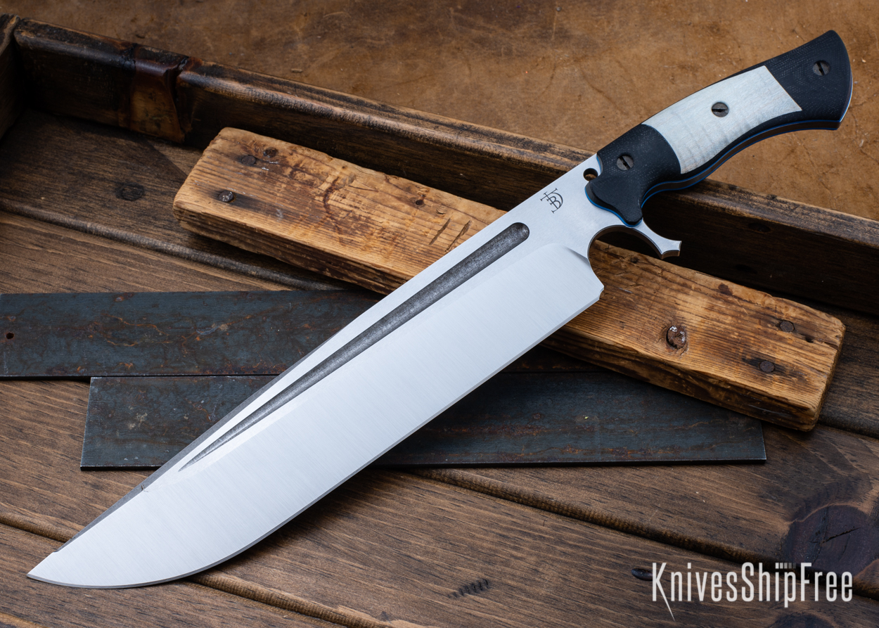 Devil's Horn - 80CrV2 - Black Micarta/Gray Curly Maple - Blue Liners - Satin Finish (Front)