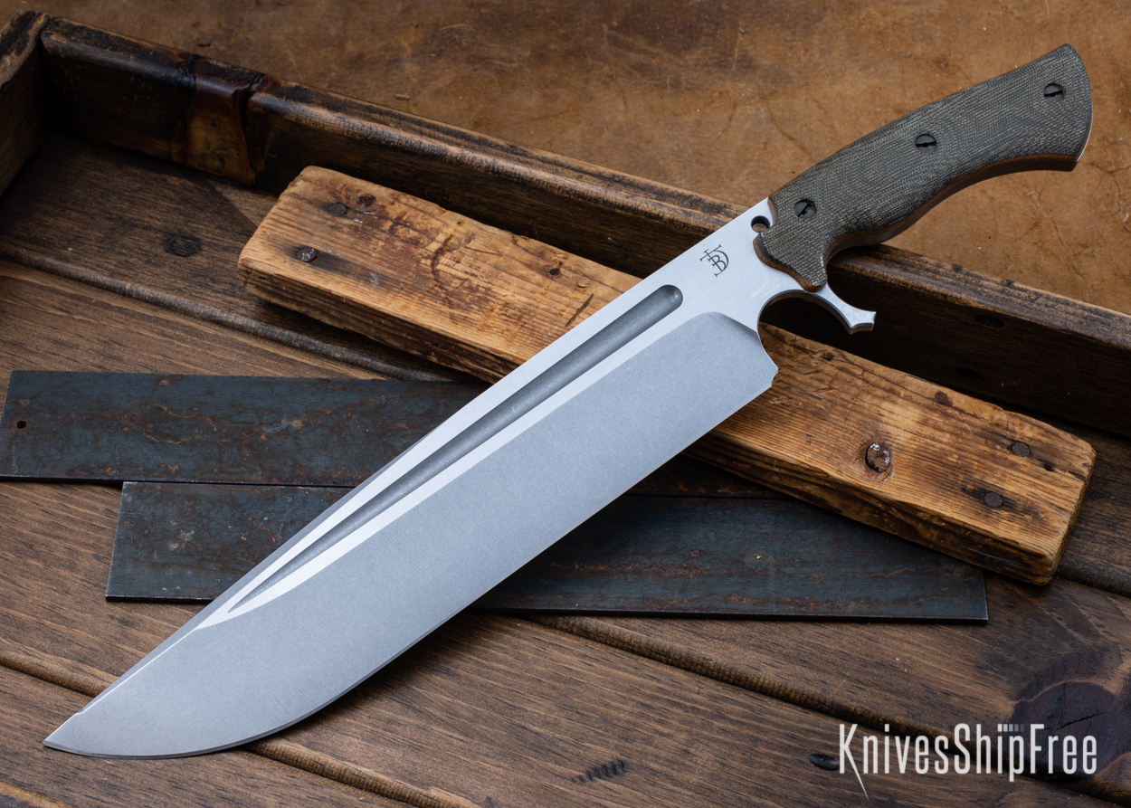 Devil's Horn - 80CrV2 - OD Green Micarta - Natural Liners - Tumbled Finish (Front)