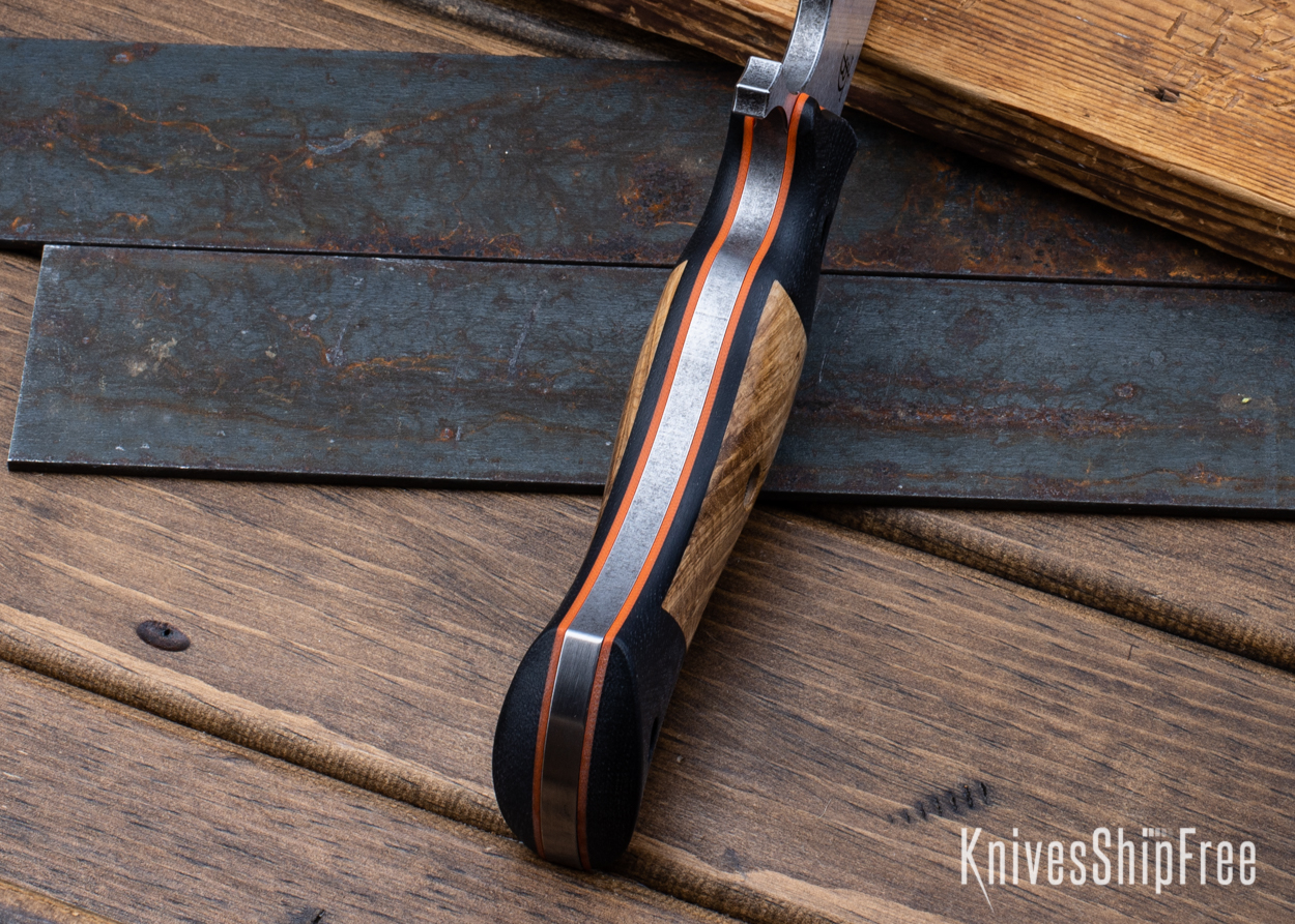 Devil's Horn - 80CrV2 - Black Micarta/Black Ash Burl - Orange Liners - Satin Finish (Liners)