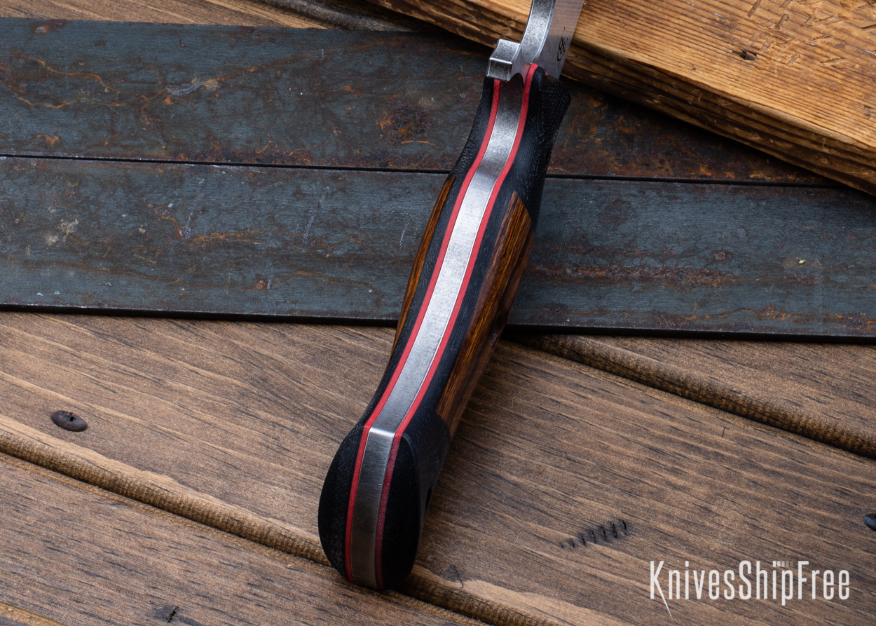 Devil's Horn - 80CrV2 - Black Micarta/Desert Ironwood - Red Liners - Satin Finish (Liners)