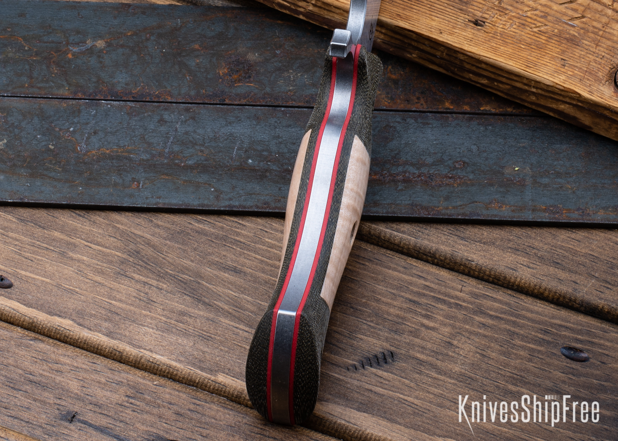 Devil's Horn - 80CrV2 - Green Micarta/Natural Curly Maple - Red Liners - Satin Finish (Liners)