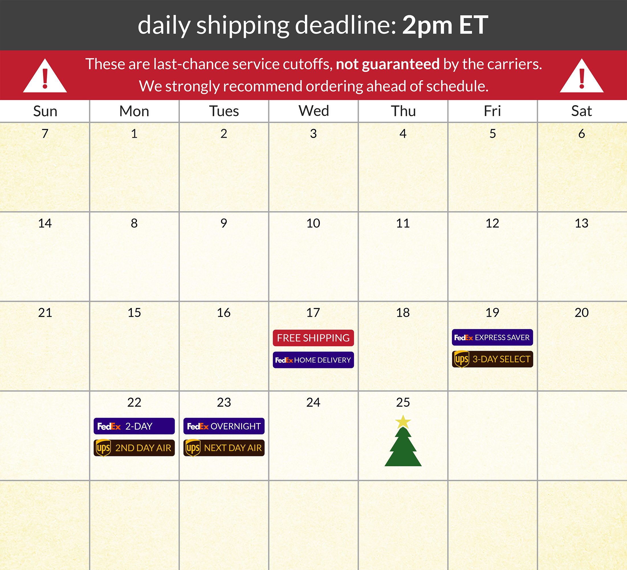 Christmas Shipping Calendar