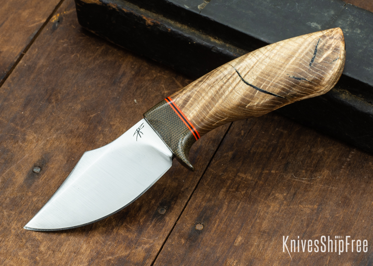 Dark Timber Knives: Dark Knight Skinner AEBL - Black Ash Burl - Green Guard - Org/Blk/Org Spacer - 121853