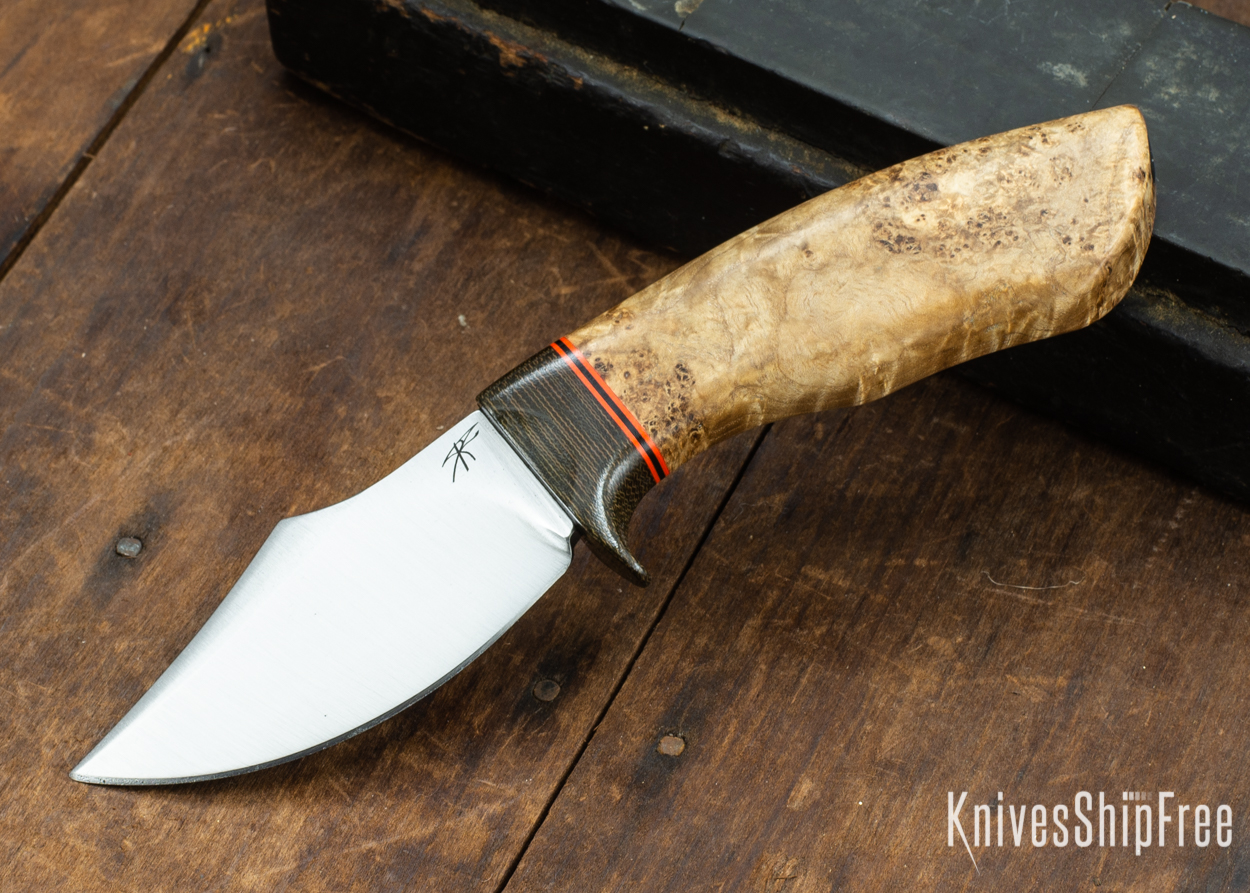 Dark Timber Knives: Dark Knight Skinner AEBL - Black Ash Burl - Green Guard - Org/Blk/Org Spacer - 121855