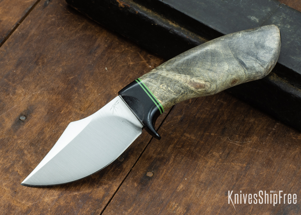 Dark Timber Knives: Dark Knight Skinner AEBL - Buckeye Burl - Black Guard - Grn/Blk/Grn Spacer - 121809