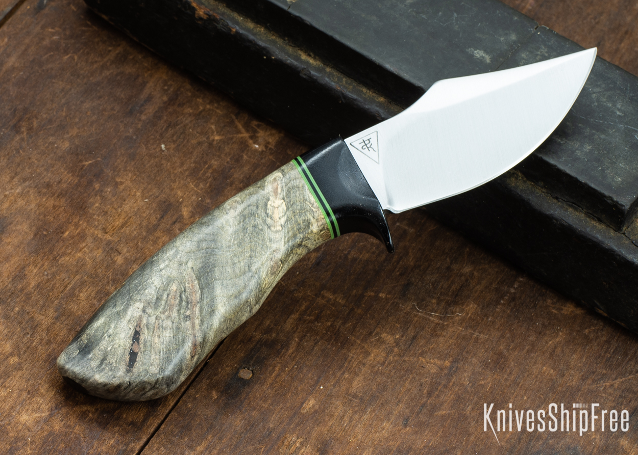 Dark Timber Knives: Dark Knight Skinner AEBL - Buckeye Burl - Black Guard - Grn/Blk/Grn Spacer - 121809