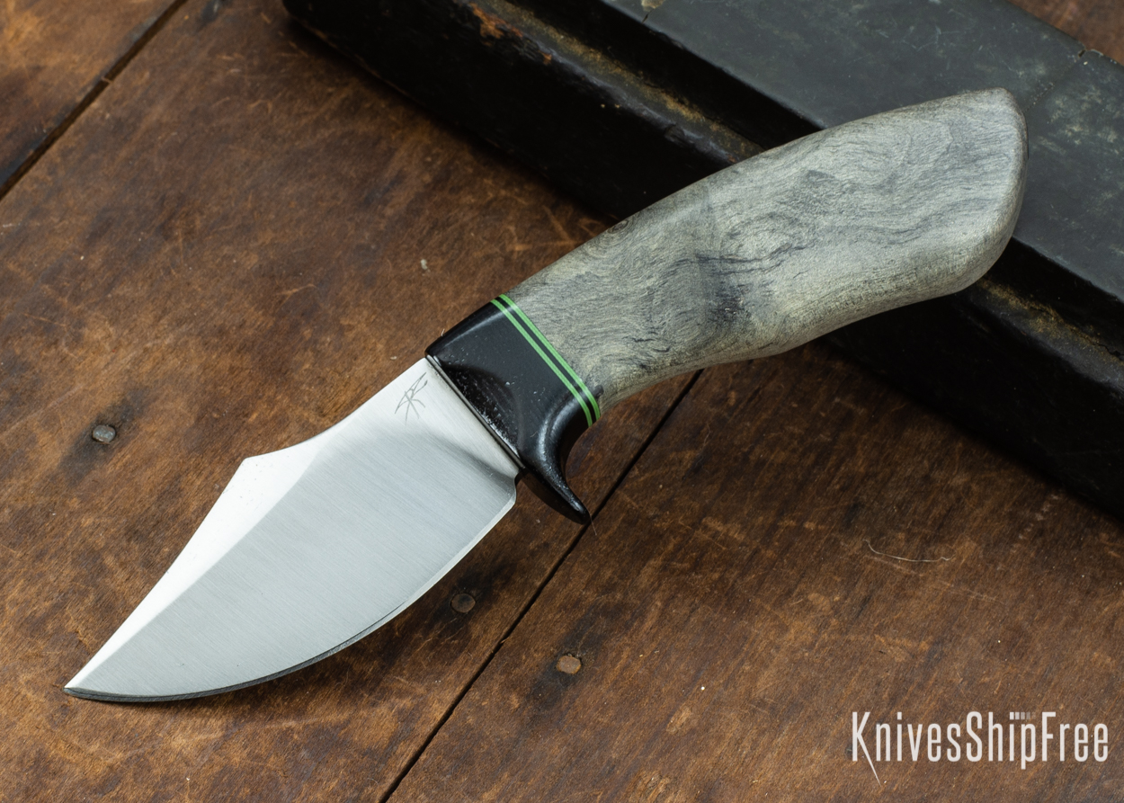 Dark Timber Knives: Dark Knight Skinner AEBL - Buckeye Burl - Black Guard - Grn/Blk/Grn Spacer - 121810