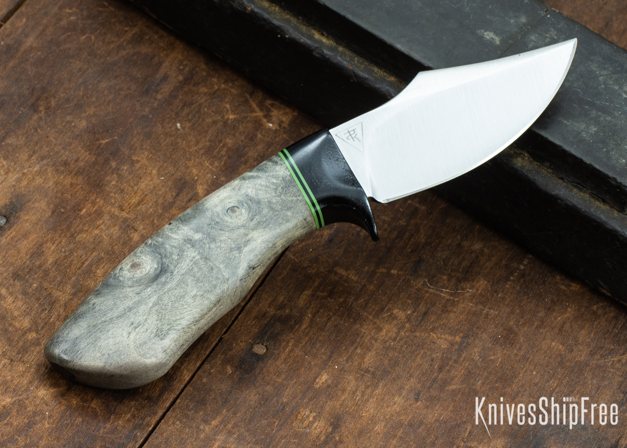 Dark Timber Knives: Dark Knight Skinner AEBL - Buckeye Burl - Black Guard - Grn/Blk/Grn Spacer - 121810