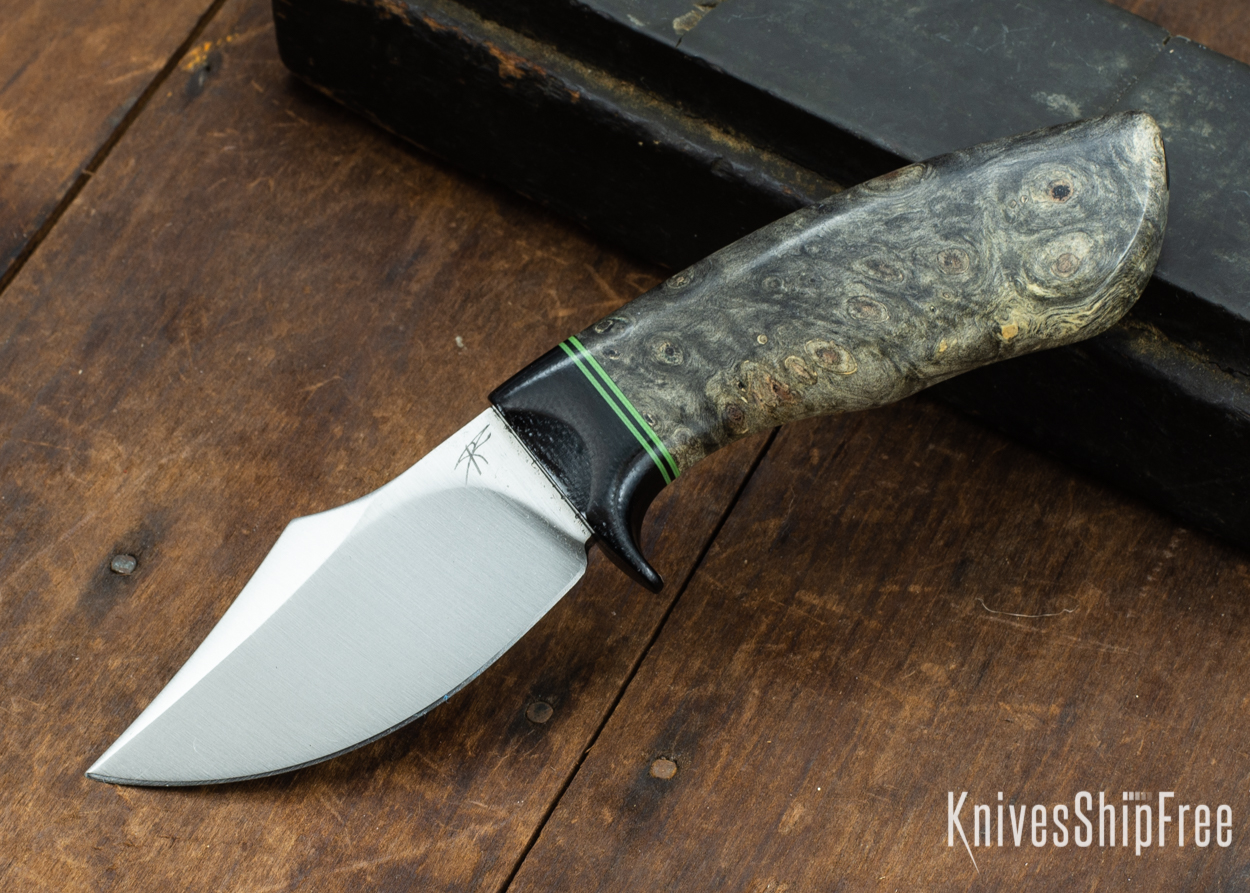 Dark Timber Knives: Dark Knight Skinner AEBL - Buckeye Burl - Black Guard - Grn/Blk/Grn Spacer - 121811