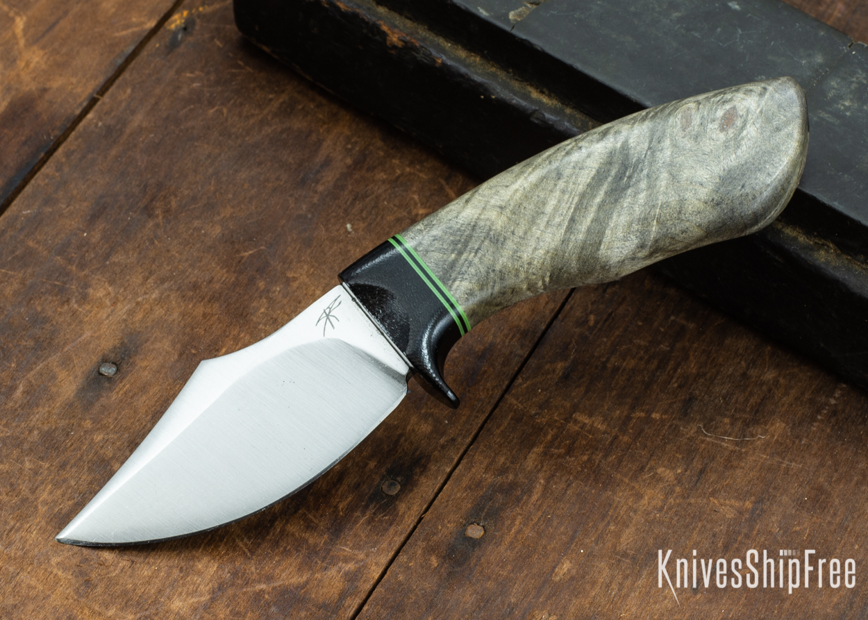 Dark Timber Knives: Dark Knight Skinner AEBL - Buckeye Burl - Black Guard - Grn/Blk/Grn Spacer - 121812